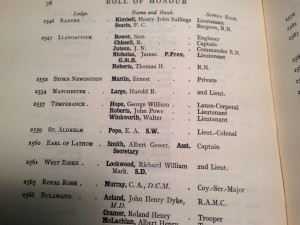 Masonic Roll of Honour 1914 - 1918 Page 78 contains Lodge Temperance 2557