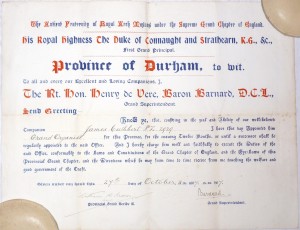 Bro James Cuthbert Royal Arch Grand Organist Certificate